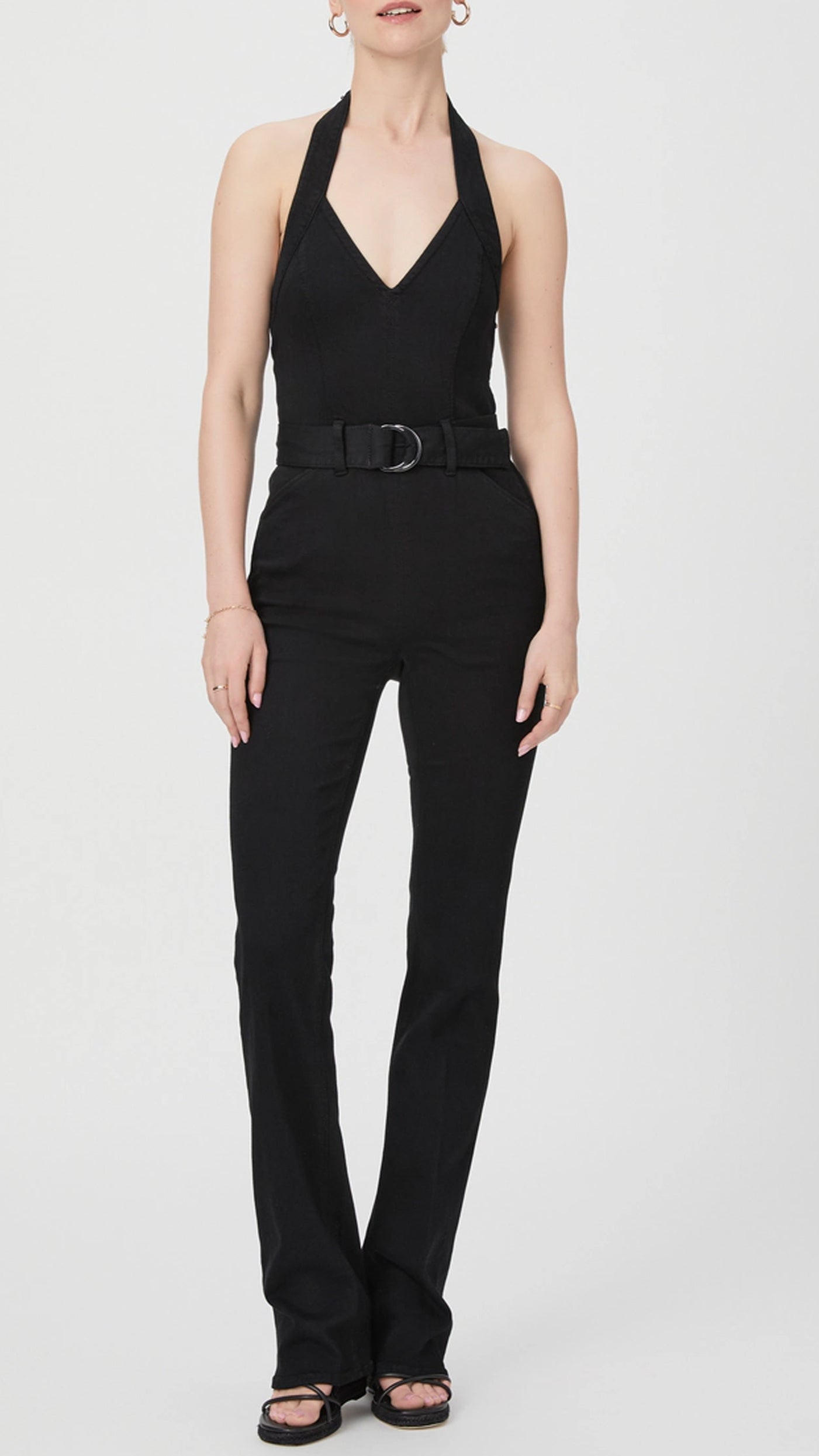 Paige Denim Manhattan Halter Jumpsuit in Black Shadow