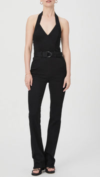 Paige Denim Manhattan Halter Jumpsuit in Black Shadow