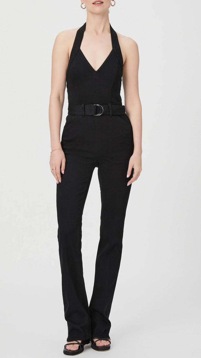 Paige Denim Manhattan Halter Jumpsuit in Black Shadow