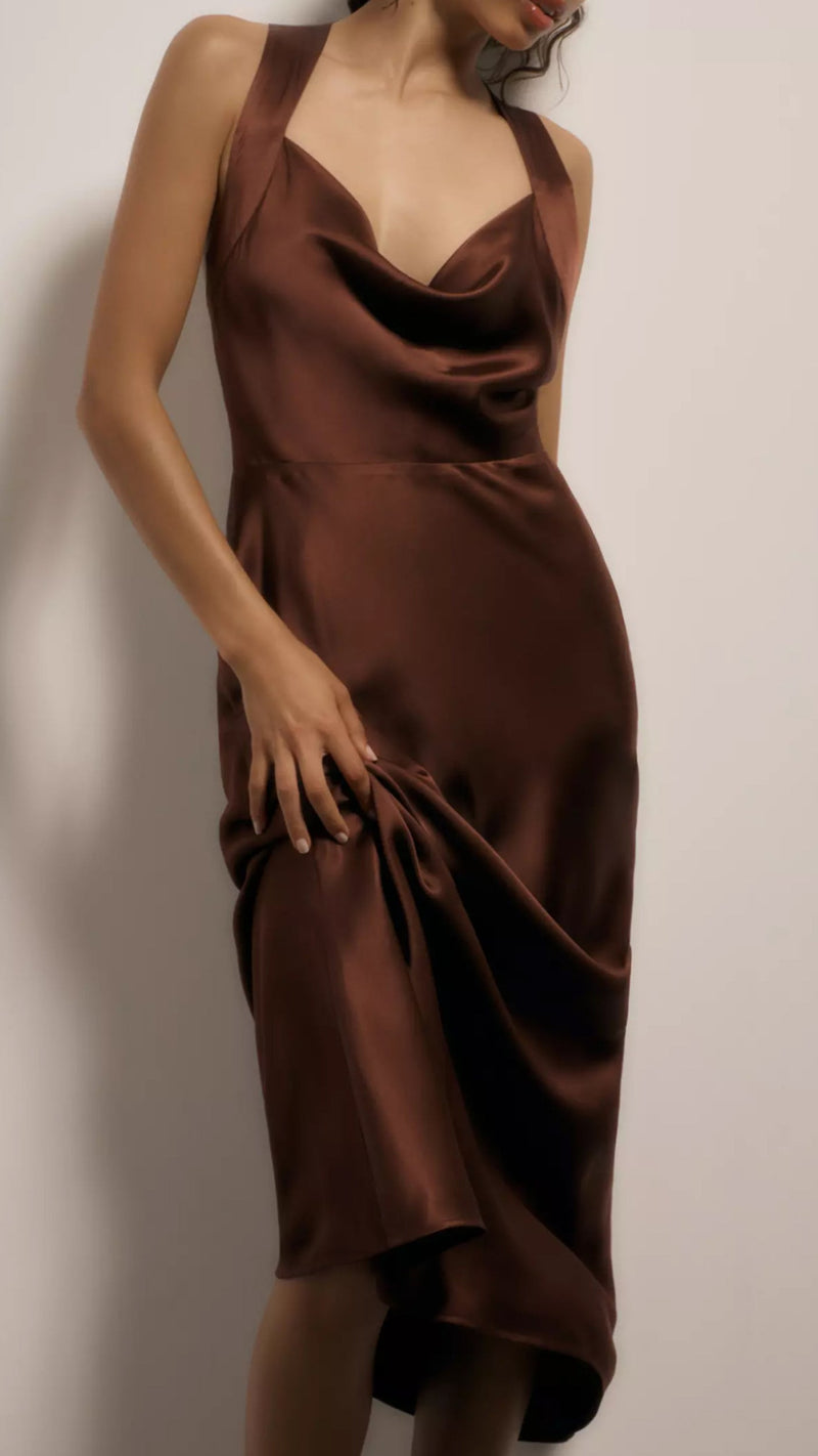Paige Denim Marcel Midi Dress in Rum Raisin