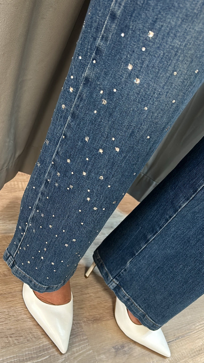Paige Denim Sasha 32" High Rise Wide Leg Jean in Laurena Embellished