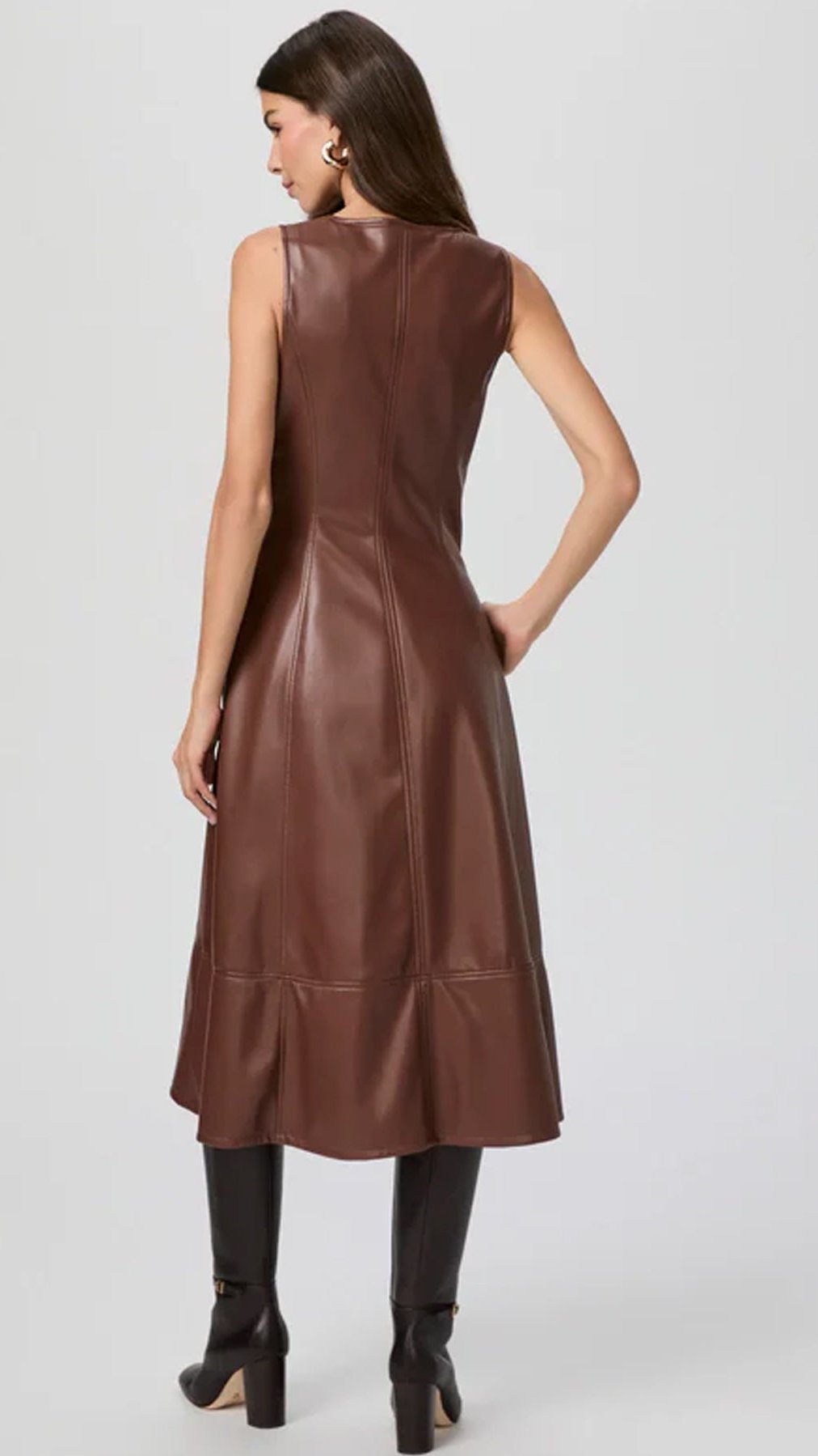 Paige Denim Fiorella Faux Leather Midi Dress in French Press