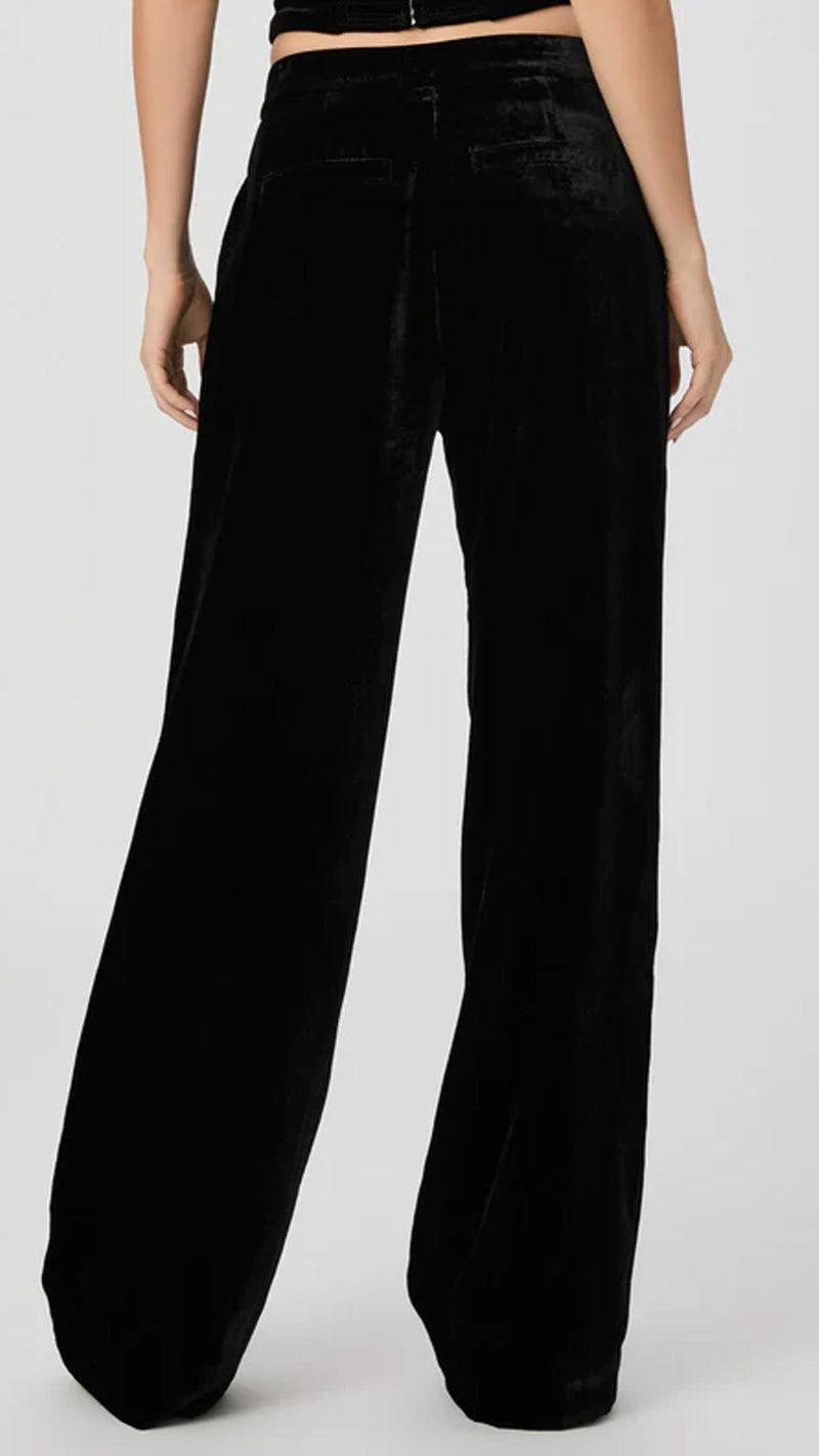 Paige Denim Kara Velvet Wide Leg Pant in Black - Main Image