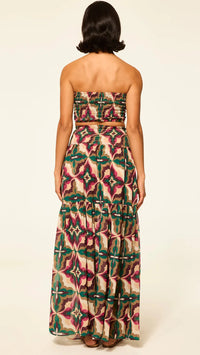Misa Roksana Smocked Crop Top in Prismatic Fuchsia Tile