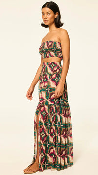 Misa Roksana Smocked Crop Top in Prismatic Fuchsia Tile