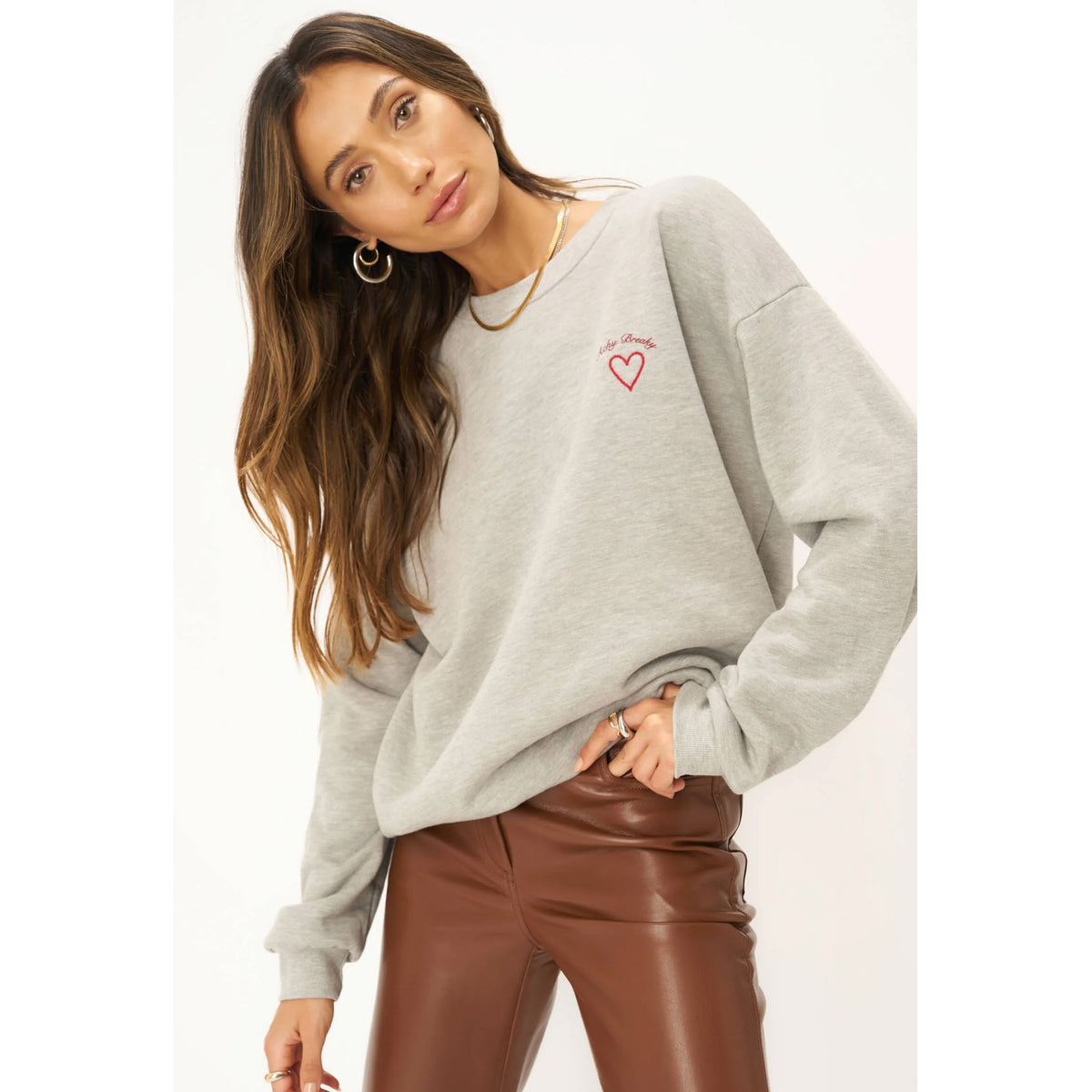 Project Social T Achy Breaky Embroidered Sweatshirt in Heather Grey