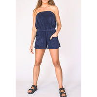 Perfect White Tee Jaclyn Loop Terry Strapless Romper in Navy