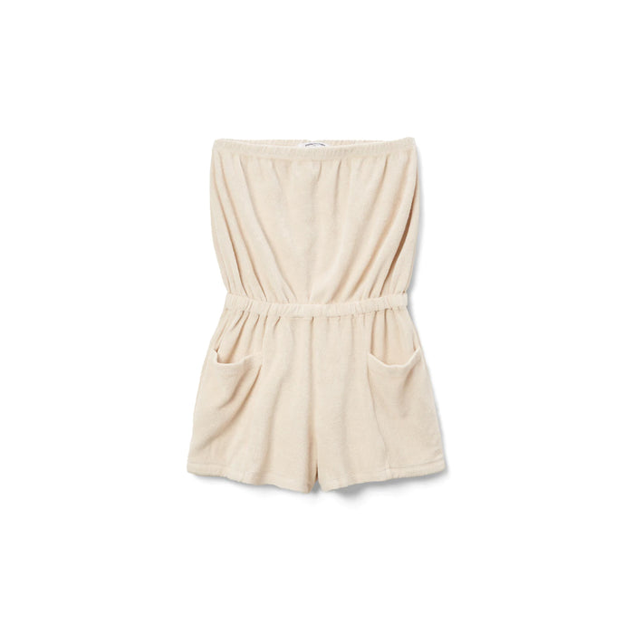 Perfect White Tee Jaclyn Loop Terry Strapless Romper in Sugar