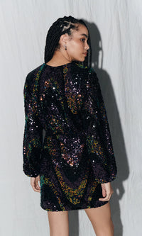Saylor Rina Sequin Long Sleeve Mini Dress in Multi
