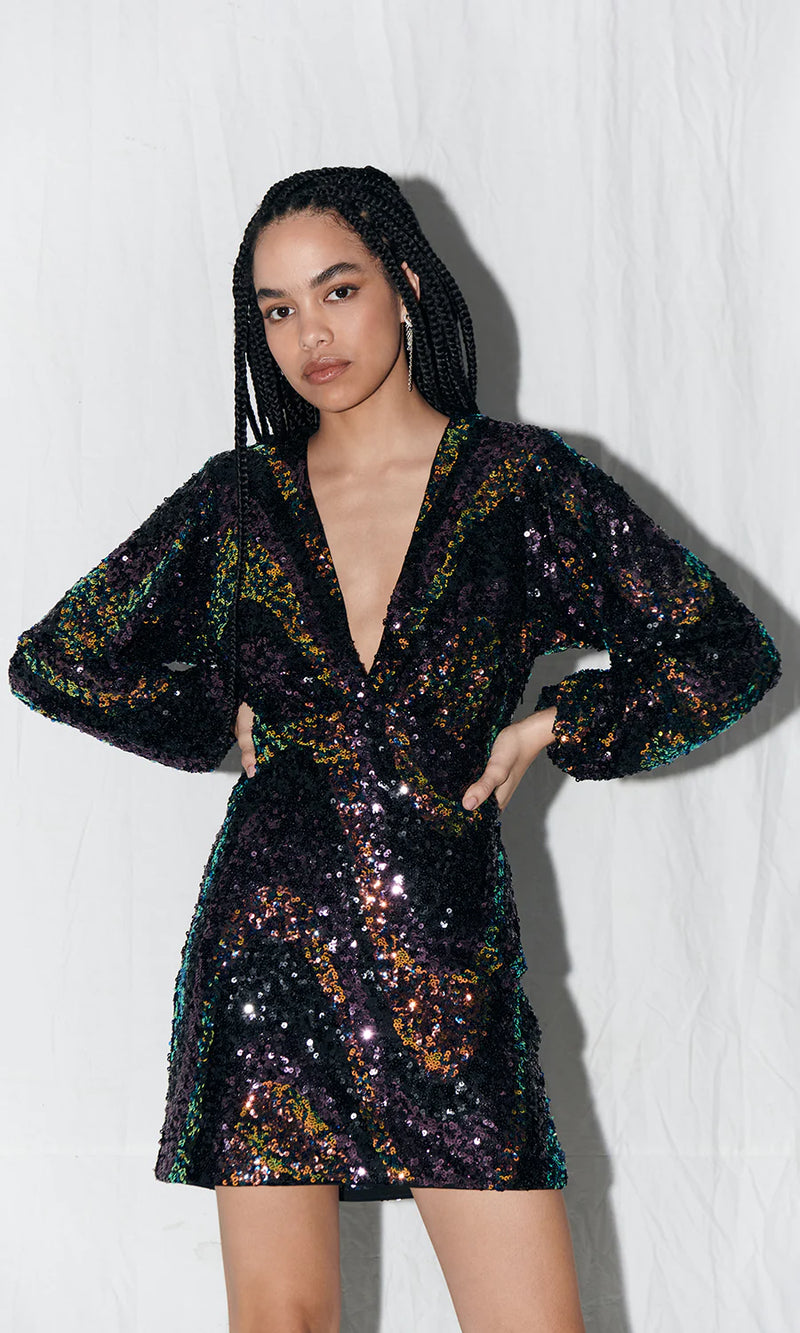 Saylor Rina Sequin Long Sleeve Mini Dress in Multi