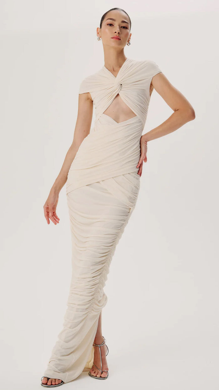 Ronny Kobo Nasha Mesh Gown in Ecru