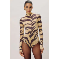 Ronny Kobo Luca Long Sleeve Bodysuit in Tiger
