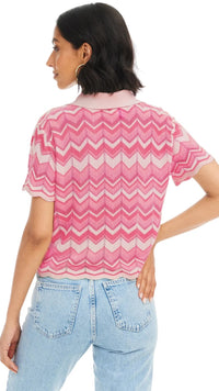 Allison New York Chevron Knit Pullover in Pink Multi