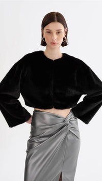 Lamarque Rowdie Faux Fur Crop Jacket in Black