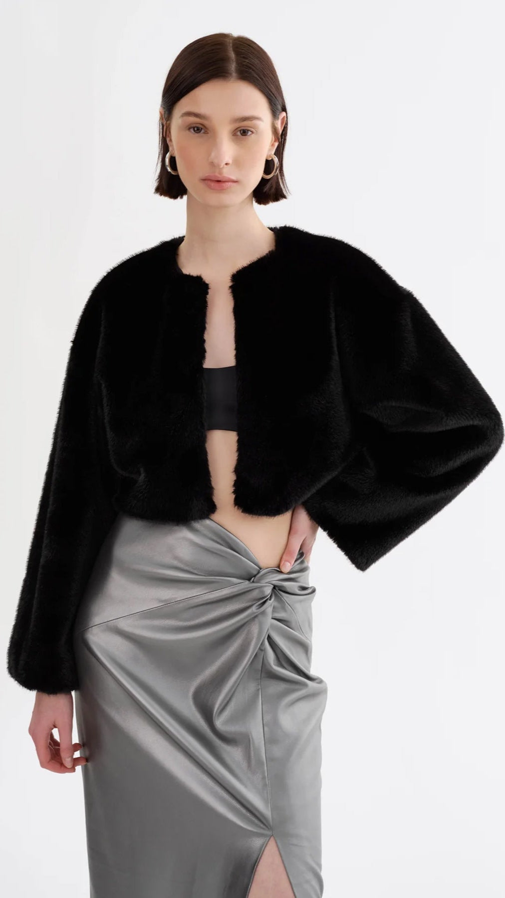 Lamarque Rowdie Faux Fur Crop Jacket in Black
