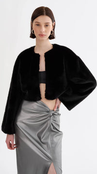 Lamarque Rowdie Faux Fur Crop Jacket in Black
