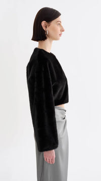 Lamarque Rowdie Faux Fur Crop Jacket in Black