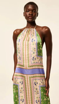 Misa Samantha Silky Halter Maxi in Matcha