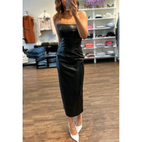 Saylor Maren Strapless Faux Leather Croc Midi Dress in Black