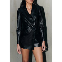 Saylor Rooney Faux Leather Snake Romper in Black