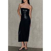 Saylor Maren Strapless Faux Leather Croc Midi Dress in Black