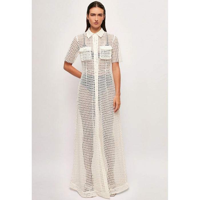 S/W/F Pocket Shirt Crochet Dress in White