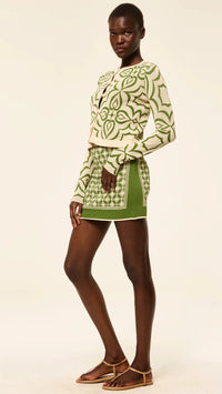 Misa Pansy Knit Cardigan in Green Mosaic Tile Print