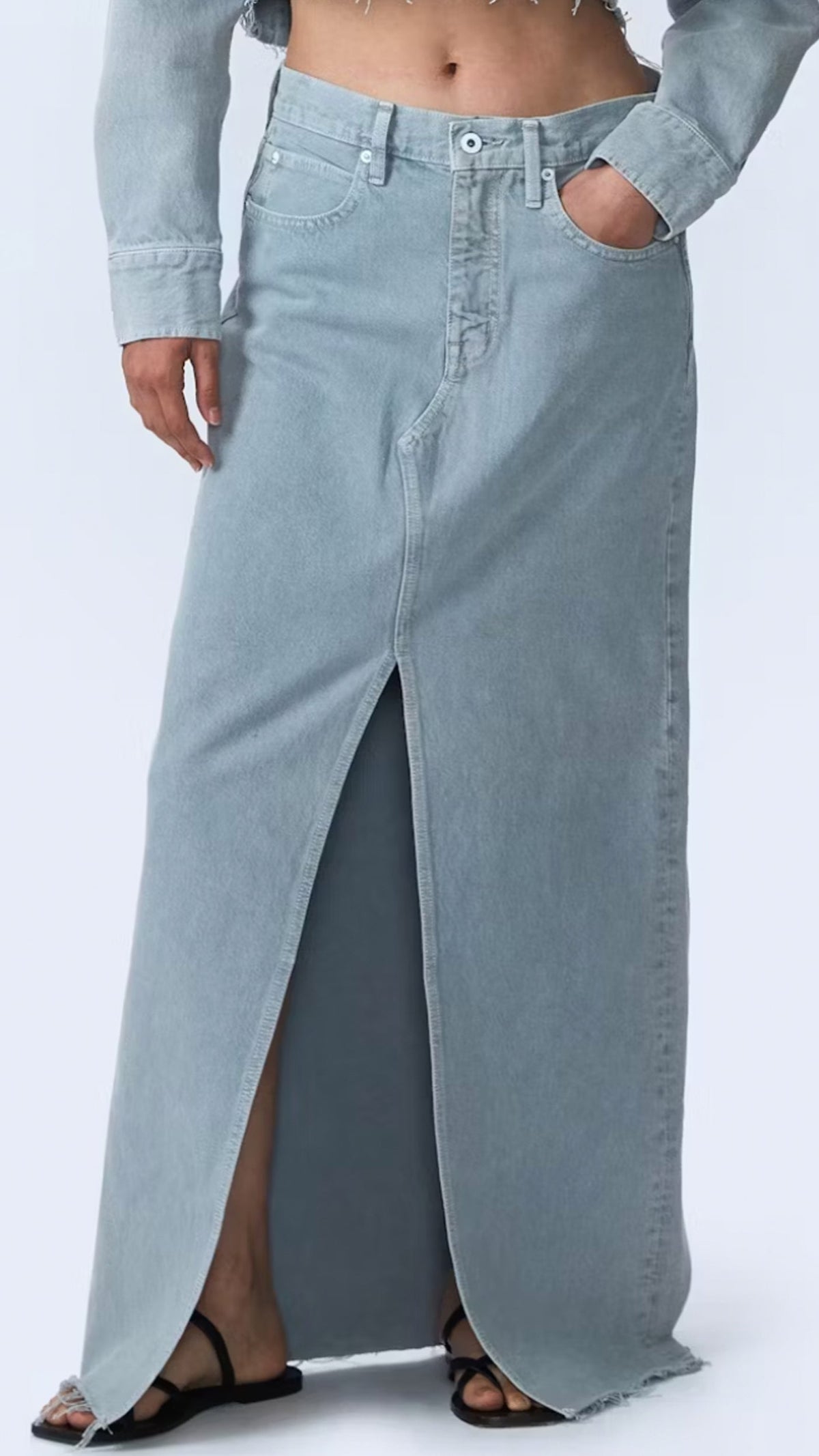 SLVRLAKE Denim Low Rise Maxi Skirt in Dove