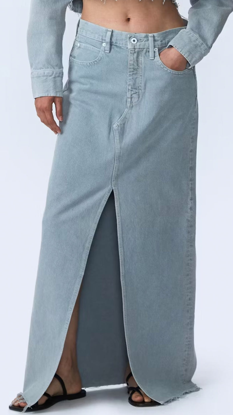 SLVRLAKE Denim Low Rise Maxi Skirt in Dove