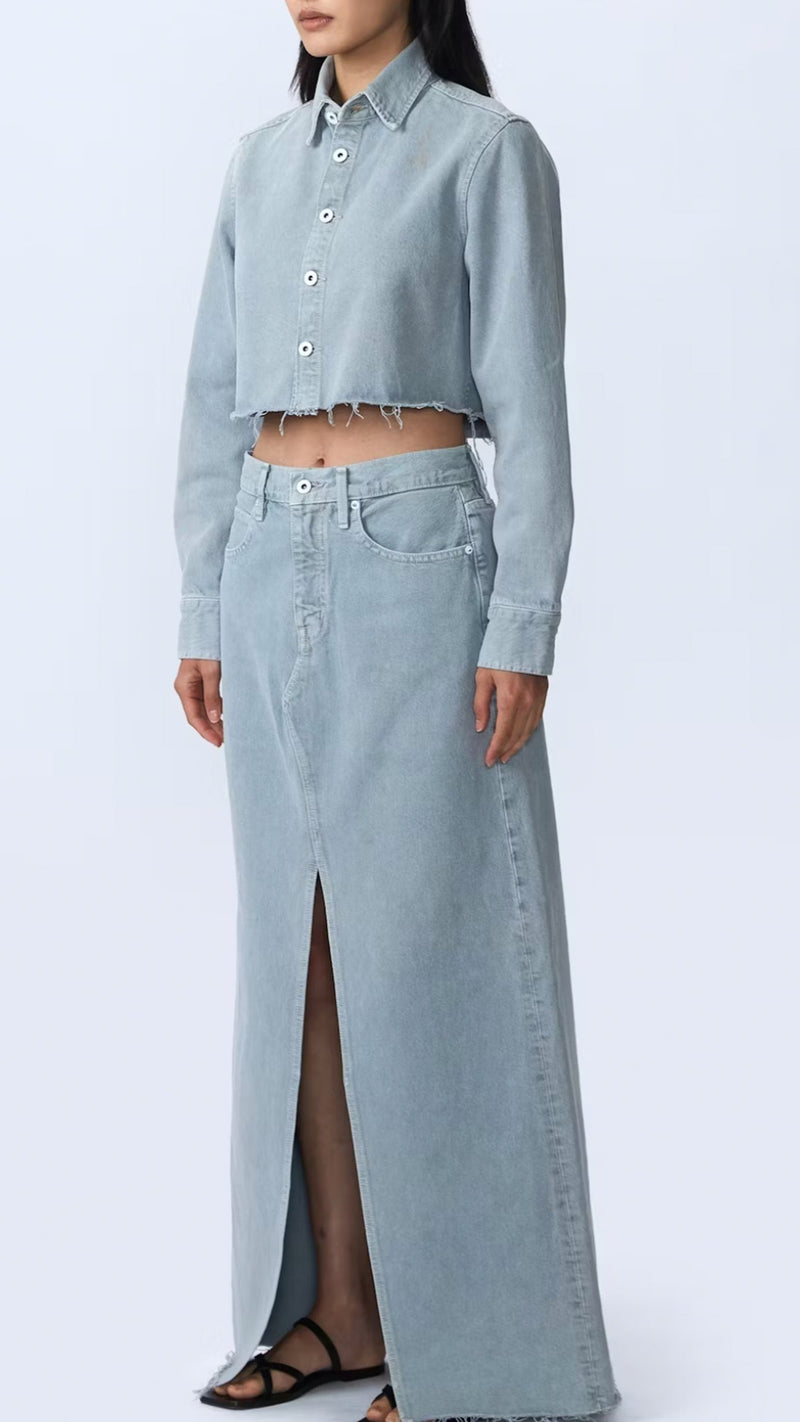 SLVRLAKE Denim Low Rise Maxi Skirt in Dove