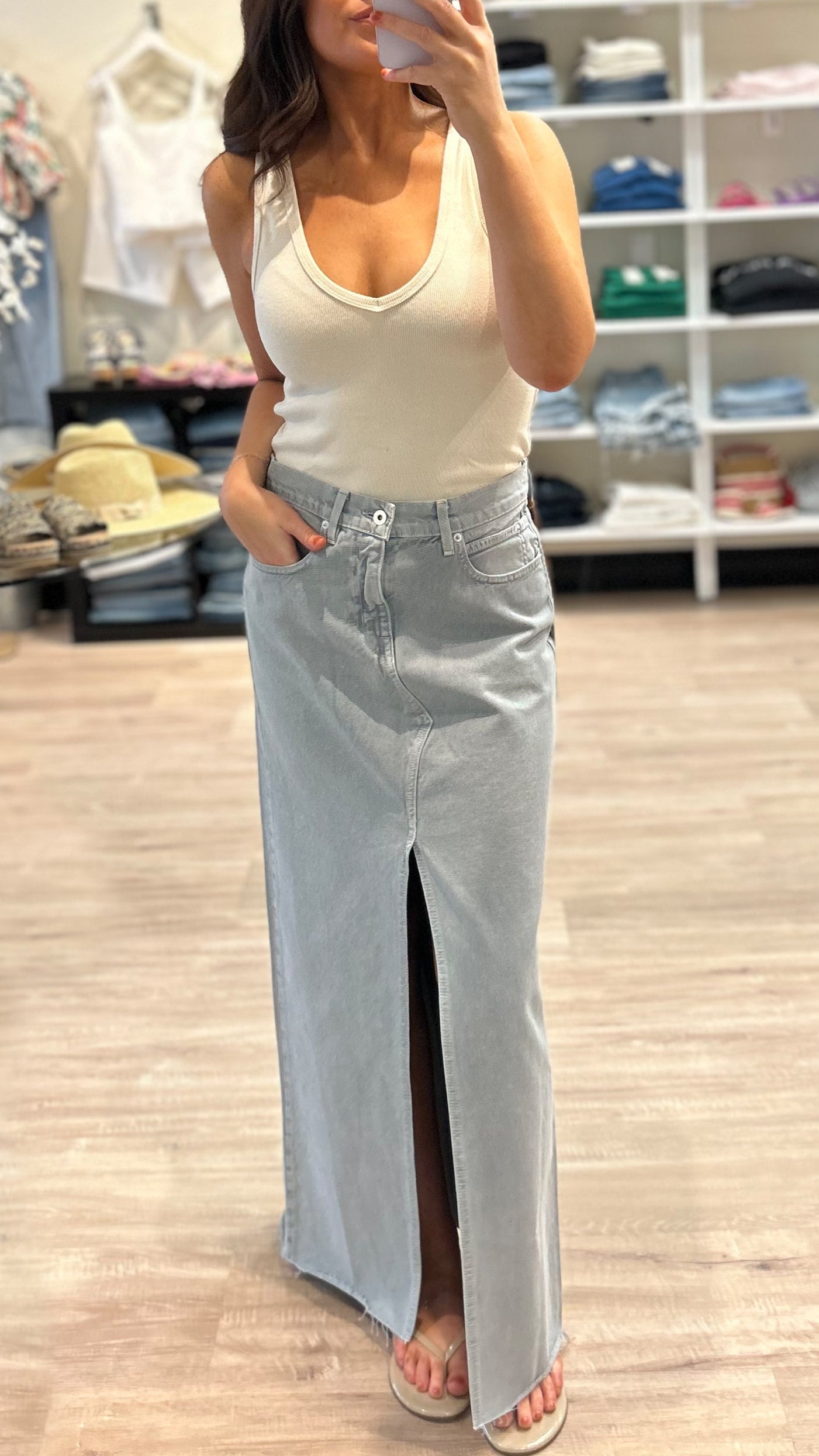 SLVRLAKE Denim Low Rise Maxi Skirt in Dove – Suite 201
