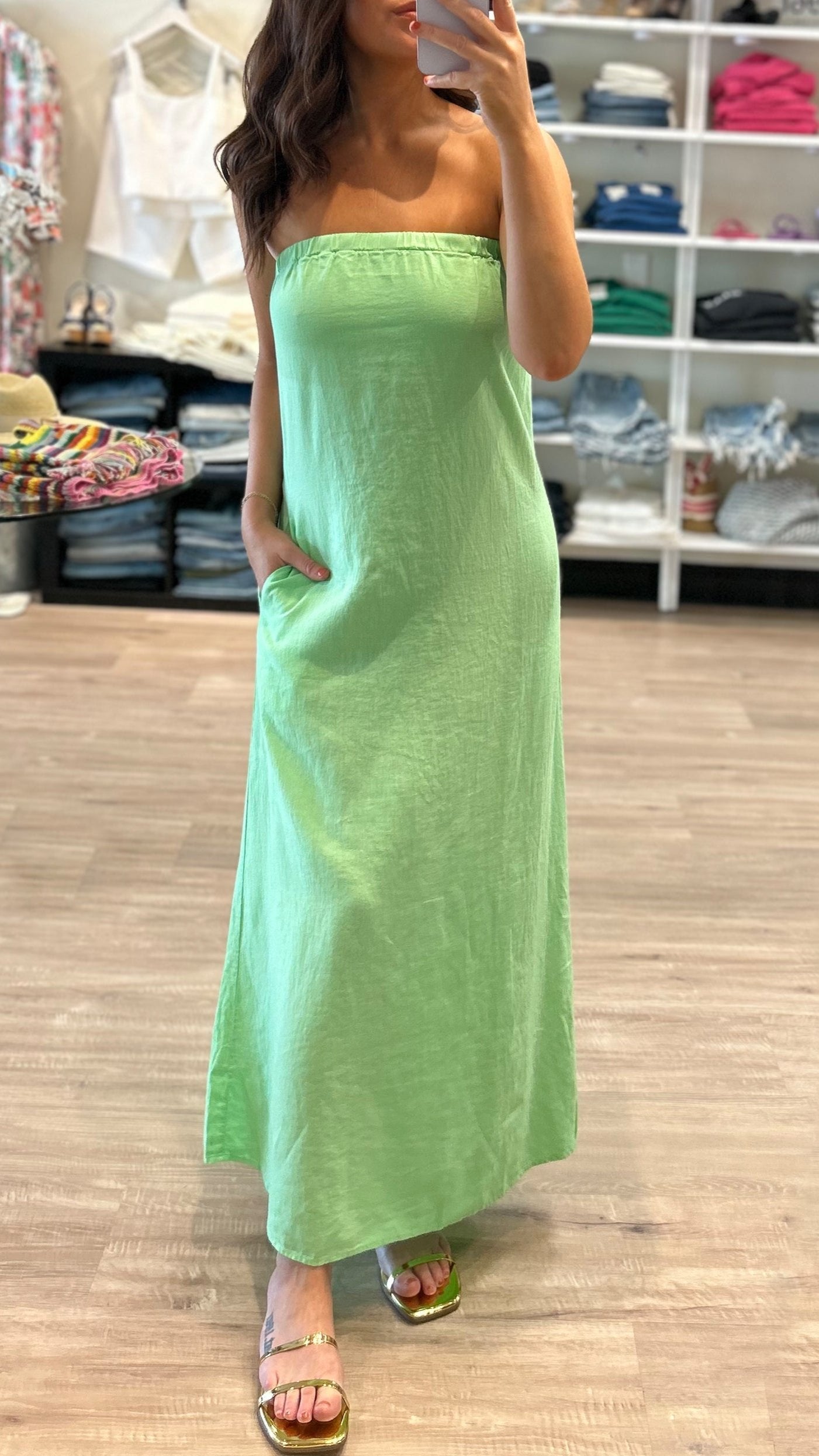 Stateside Linen Column Maxi Dress in Chartreuse - XS Stateside Linen Column Maxi Dress in Chartreuse - XS