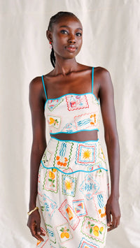 Saylor Tashi Top & Skirt Set in Stamp Print