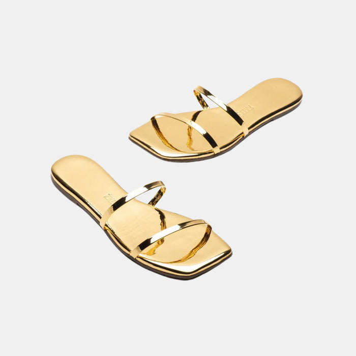 TKEES Gemma Square Toe Mirror Sandal in Gold