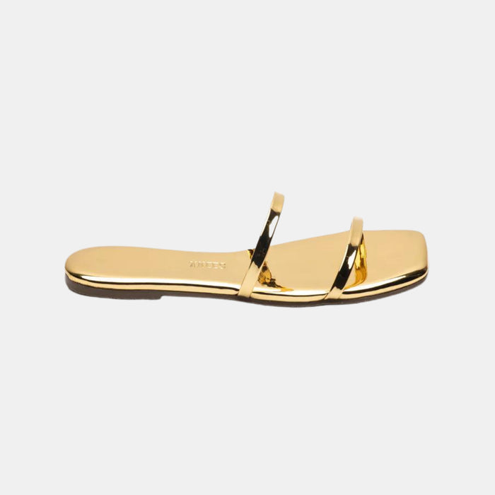 TKEES Gemma Square Toe Mirror Sandal in Gold