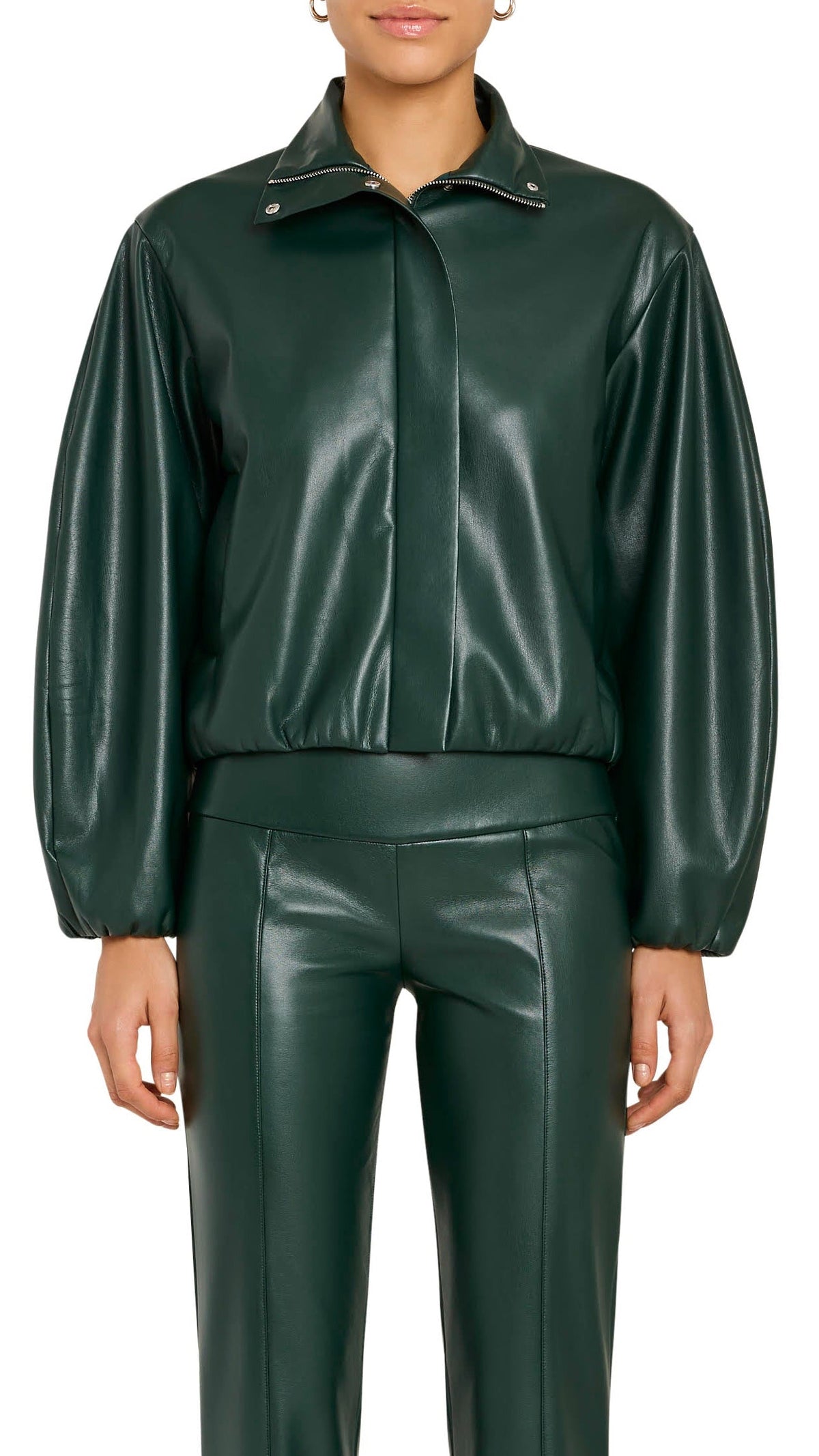 Amanda Uprichard Duke Leather Bomber Jacket in Moss
