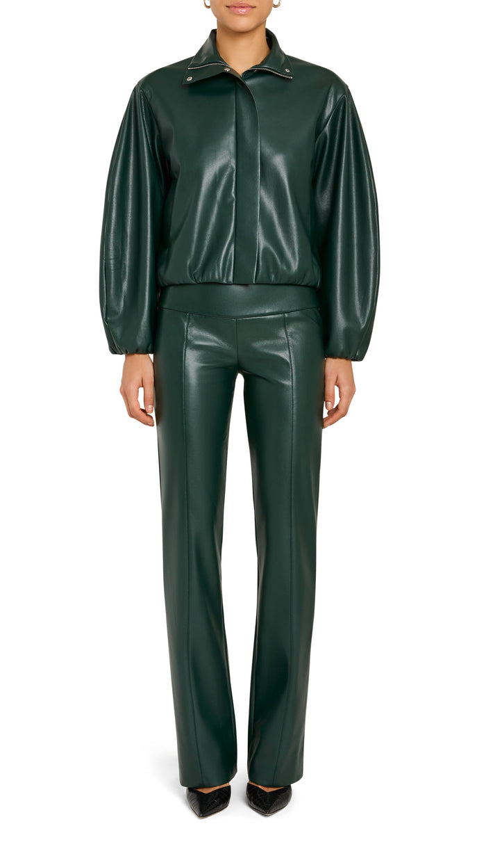 Amanda Uprichard Duke Leather Bomber Jacket in Moss