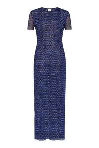 Misa Vanessa Short Sleeve Mesh Midi Dress in Midnight Shibori