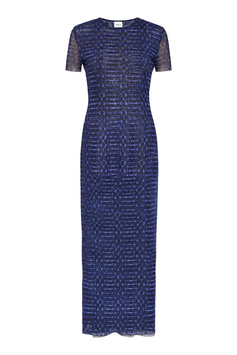 Misa Vanessa Short Sleeve Mesh Midi Dress in Midnight Shibori