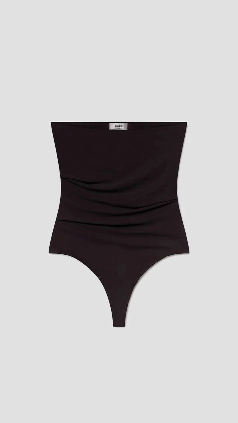 AGOLDE Gwyneth Strapless Bodysuit in Chocolate Dark Brown