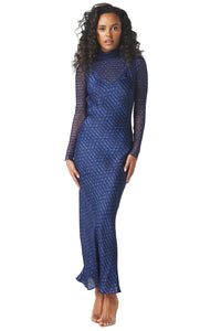 Misa Nadja Mesh Mock Neck Long Sleeve Top in Midnight Shibori