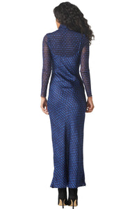 Misa Nadja Mesh Mock Neck Long Sleeve Top in Midnight Shibori