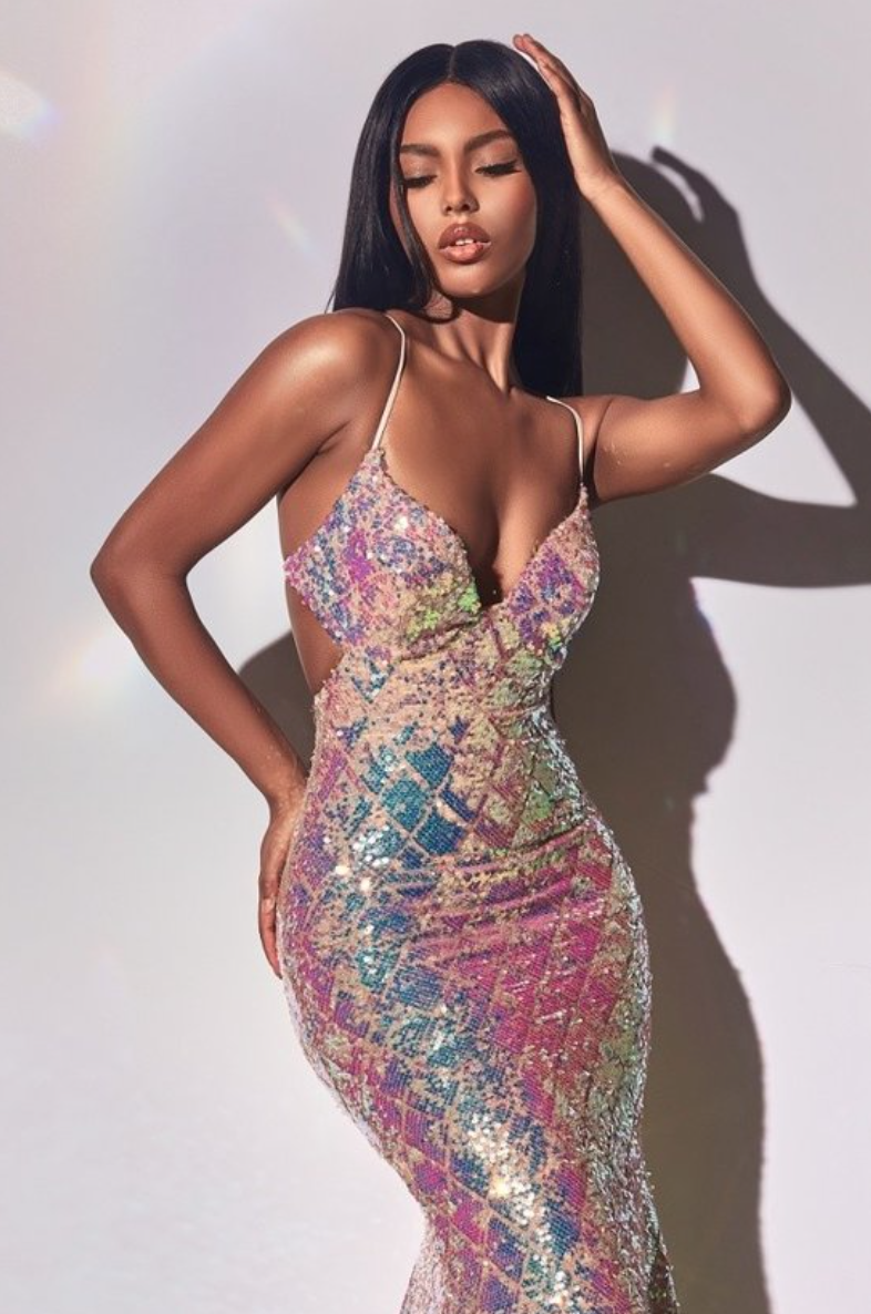 CD Mermaid Sequin With Lace Up Back in Iridescent