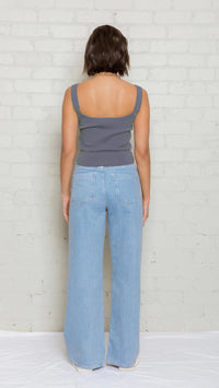 St. Cloud Bijou Knit Contrast Bustier Top Dress in Dusk Blue/Pale Grey