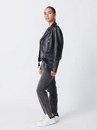 Ena Pelly Smooth New Yorker Leather Jacket in Black/Black