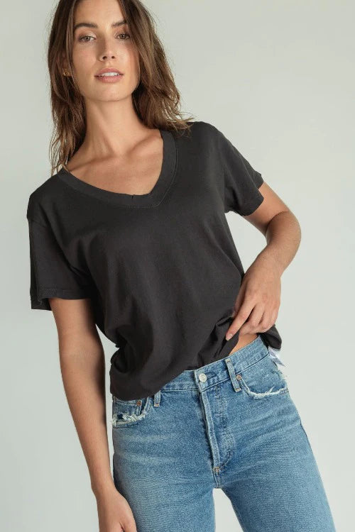 Perfect White Tee Hendrix V Neck Tee in Black