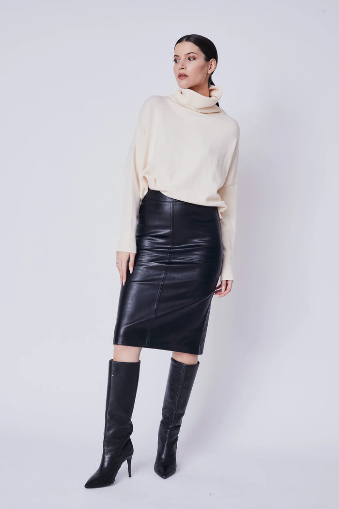 Deluc. Falco Faux Leather Midi Skirt in Black