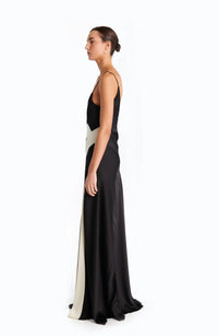 Ronny Kobo Luxy Satin Lace Combo Gown in Ivory/Black