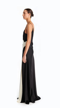 Ronny Kobo Luxy Satin Lace Combo Gown in Ivory/Black