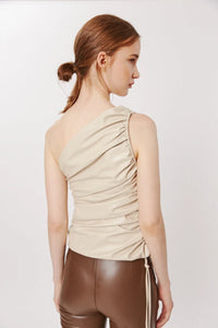 Deluc. San Remo Faux Leather One Shoulder Top Pearl